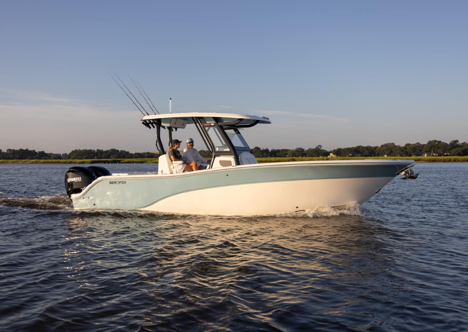Sea Fox 288 Commander side view on the water slow speed